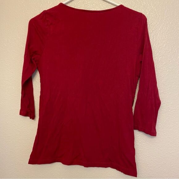 LOFT red lace 3/4 sleeve crew neck blouse top cotton casual blouse S - Picture 2 of 8